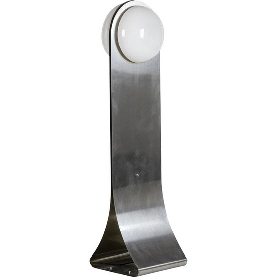 Image 1 of Vintage floor lamp in brushed metal and opaline, France 1970