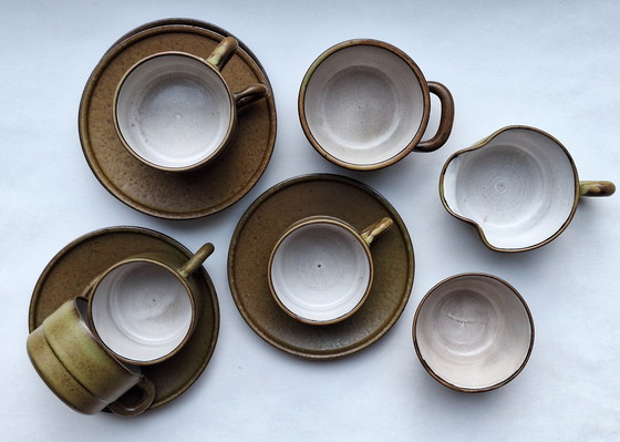 Image 1 of Set Of 5 Cups And Saucers Plus Milk And Sugar Jugs - Lucie Q.Bakker For Tichelaar