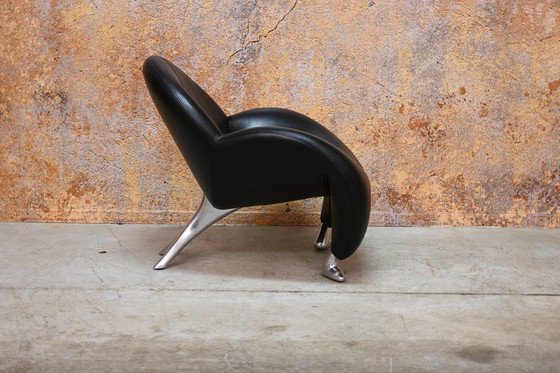 Image 1 of Black Leather Leolux Papageno Design Armchair