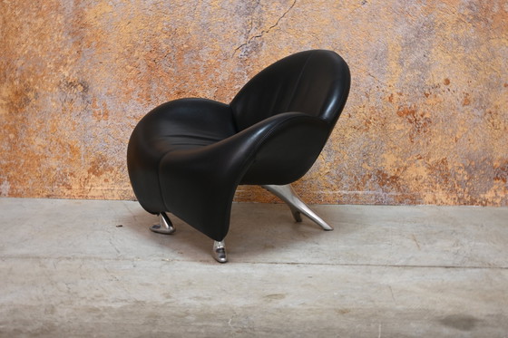 Image 1 of Black Leather Leolux Papageno Design Armchair