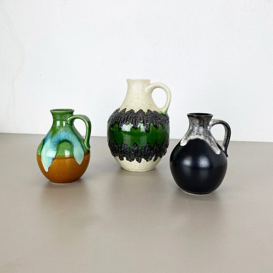 Image 1 of Set of 3 vintage multi-color fat lava Op Art pottery vase by Bay Ceramics, Germany 1970s