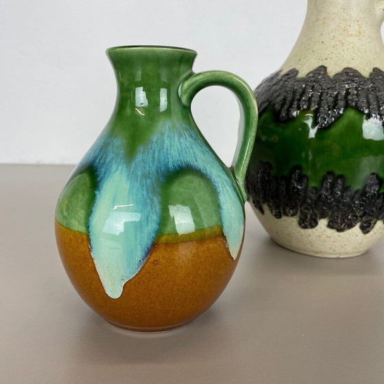 Image 1 of Set of 3 vintage multi-color fat lava Op Art pottery vase by Bay Ceramics, Germany 1970s