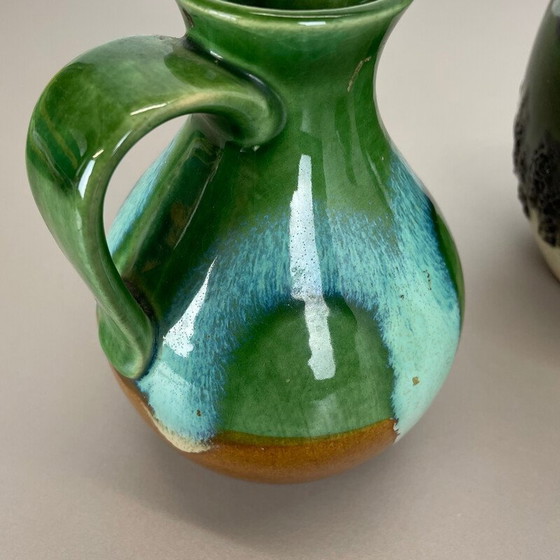 Image 1 of Set of 3 vintage multi-color fat lava Op Art pottery vase by Bay Ceramics, Germany 1970s