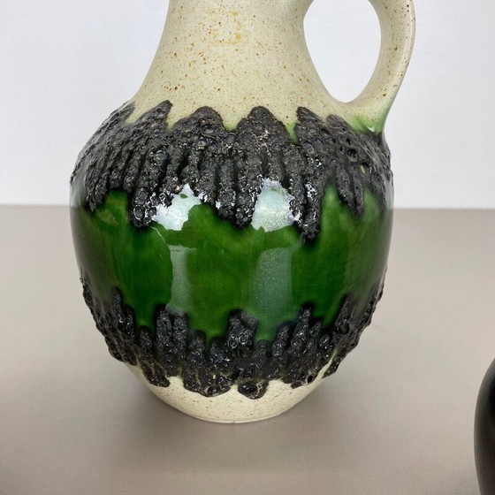 Image 1 of Set of 3 vintage multi-color fat lava Op Art pottery vase by Bay Ceramics, Germany 1970s