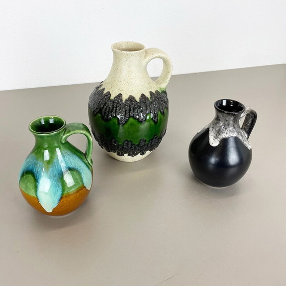 Image 1 of Set of 3 vintage multi-color fat lava Op Art pottery vase by Bay Ceramics, Germany 1970s