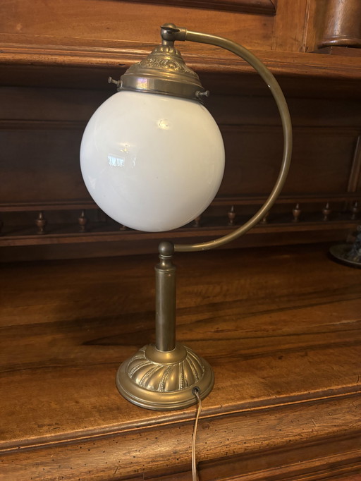 Lumi Table Lamp, Brass, Opaline Bulb