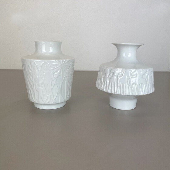Image 1 of Pair of vintage Op Art porcelain vases for Edelstein Bavaria, Germany 1970s