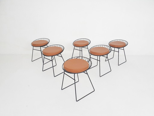 Cees Braakman For Pastoe Km05 Metal Wire Stools, The Netherlands 1958