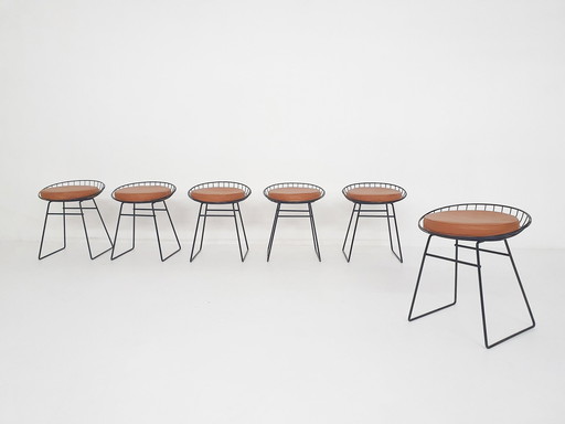 Cees Braakman For Pastoe Km05 Metal Wire Stools, The Netherlands 1958