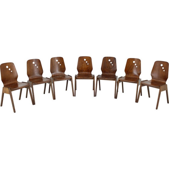 Image 1 of Set of 7 vintage beech dining chairs, Germany 1970