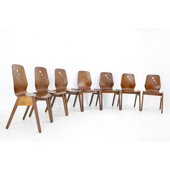 Image 1 of Set of 7 vintage beech dining chairs, Germany 1970