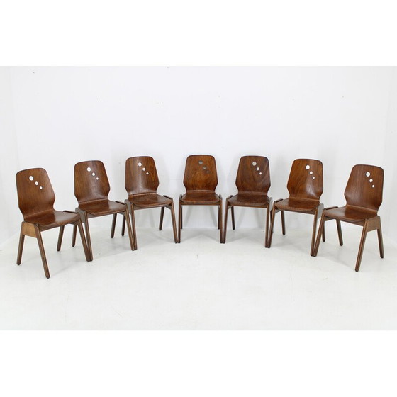 Image 1 of Set of 7 vintage beech dining chairs, Germany 1970