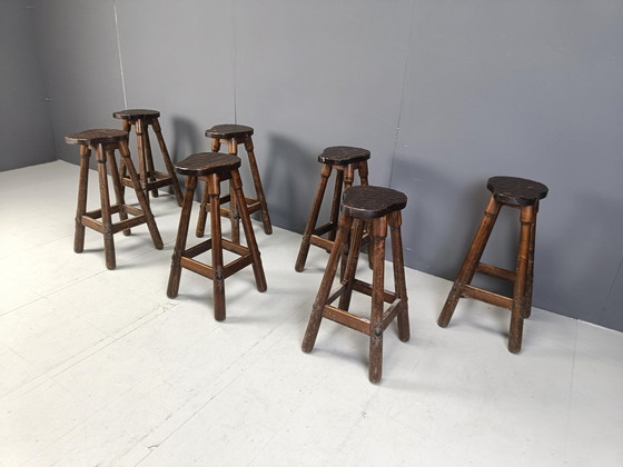 Image 1 of Mid Century Brutalist Bar Stools, 1960S Set Of 7 