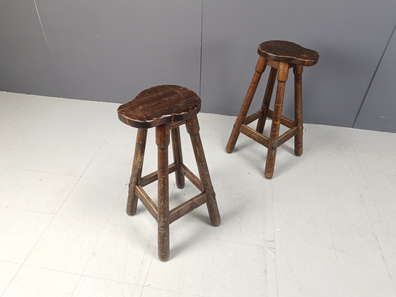 Image 1 of Mid Century Brutalist Bar Stools, 1960S Set Of 7 