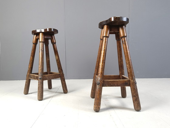 Image 1 of Mid Century Brutalist Bar Stools, 1960S Set Of 7 