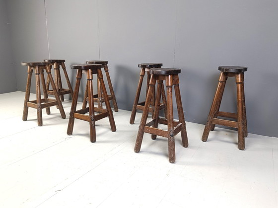 Image 1 of Mid Century Brutalist Bar Stools, 1960S Set Of 7 