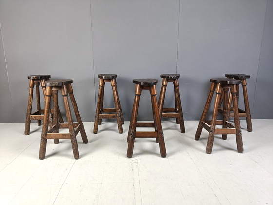 Image 1 of Mid Century Brutalist Bar Stools, 1960S Set Of 7 