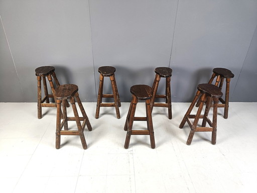 Mid Century Brutalist Bar Stools, 1960S Set Of 7 