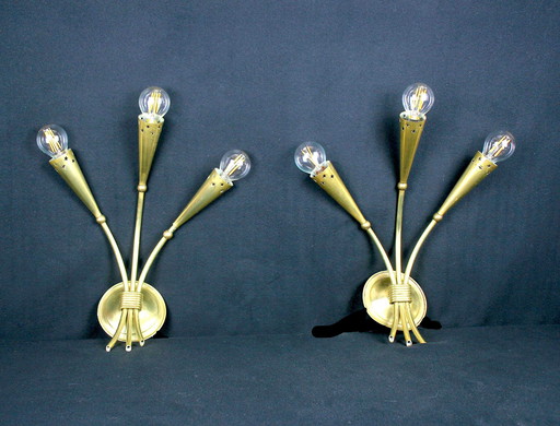  Page 1 Of 6 Pair Of Gilded Brass Wall Lights, Maison Lunel, France, 1950'S