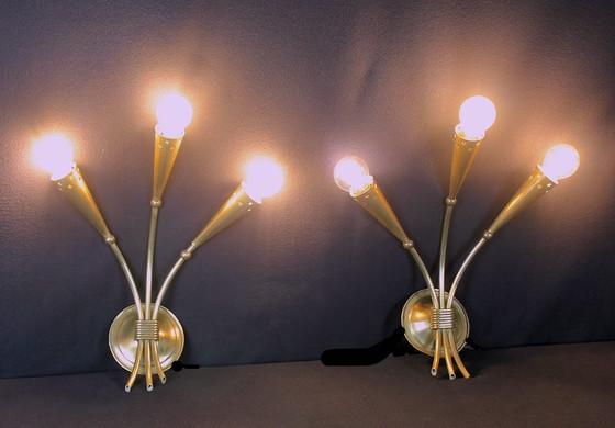 Image 1 of  Page 1 Of 6 Pair Of Gilded Brass Wall Lights, Maison Lunel, France, 1950'S