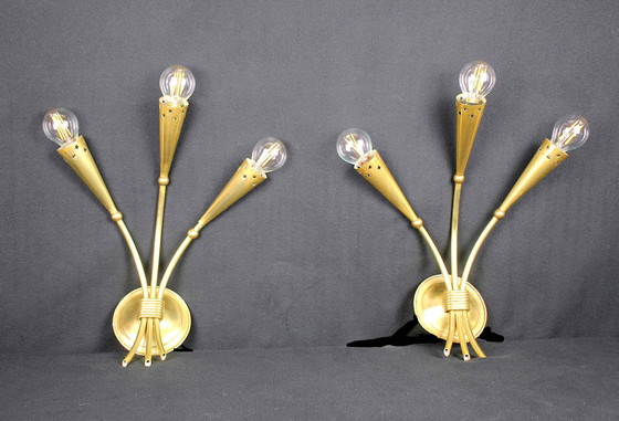 Image 1 of  Page 1 Of 6 Pair Of Gilded Brass Wall Lights, Maison Lunel, France, 1950'S