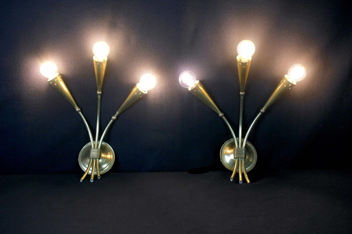  Page 1 Of 6 Pair Of Gilded Brass Wall Lights, Maison Lunel, France, 1950'S