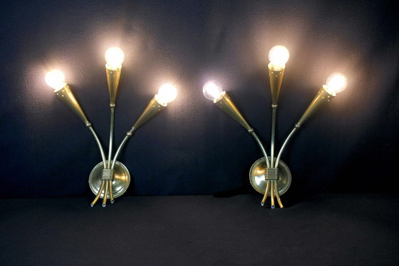 Image 1 of  Page 1 Of 6 Pair Of Gilded Brass Wall Lights, Maison Lunel, France, 1950'S