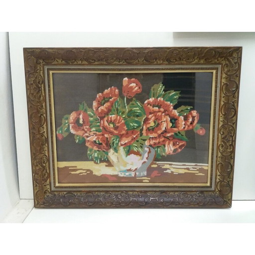 Vintage woven frame tapestry, Czechoslovakia 1950