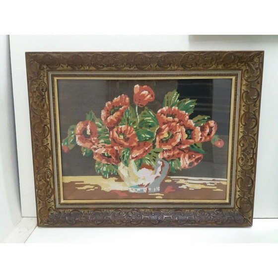 Image 1 of Arazzo vintage con cornice intrecciata, Cecoslovacchia 1950