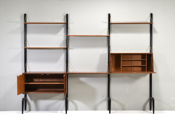 Image 1 of Louis Van Teeffelen Wall Unit In Teak And Brass For Webe, Netherlands – Circa 1950