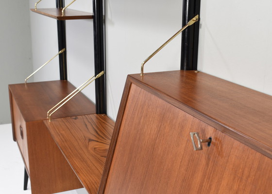 Image 1 of Louis Van Teeffelen Wall Unit In Teak And Brass For Webe, Netherlands – Circa 1950