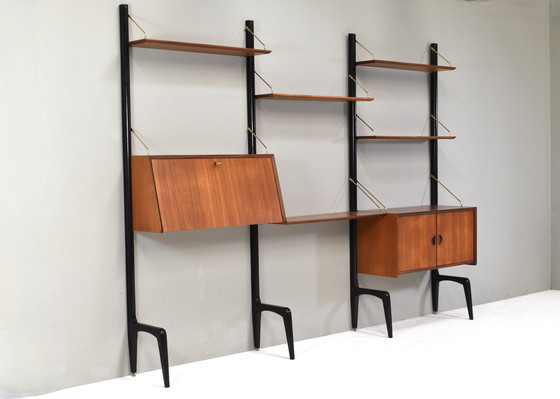 Image 1 of Louis Van Teeffelen Wall Unit In Teak And Brass For Webe, Netherlands – Circa 1950