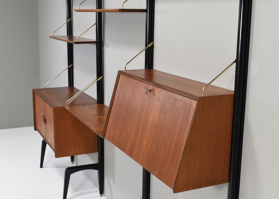 Image 1 of Louis Van Teeffelen Wall Unit In Teak And Brass For Webe, Netherlands – Circa 1950