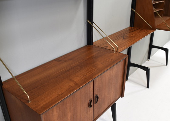 Image 1 of Louis Van Teeffelen Wall Unit In Teak And Brass For Webe, Netherlands – Circa 1950