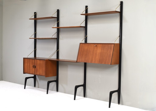 Louis Van Teeffelen Wall Unit In Teak And Brass For Webe, Netherlands – Circa 1950