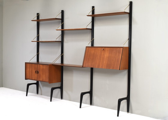 Image 1 of Louis Van Teeffelen Wall Unit In Teak And Brass For Webe, Netherlands – Circa 1950