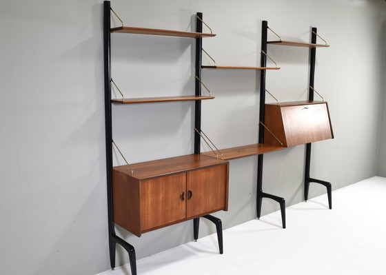 Image 1 of Louis Van Teeffelen Wall Unit In Teak And Brass For Webe, Netherlands – Circa 1950