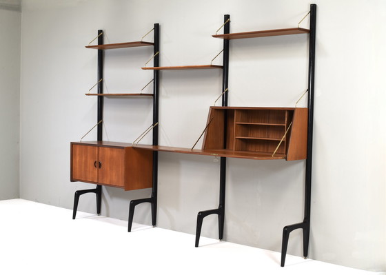 Image 1 of Louis Van Teeffelen Wall Unit In Teak And Brass For Webe, Netherlands – Circa 1950