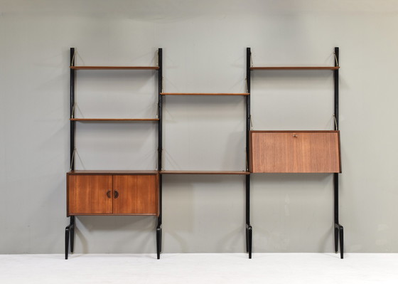 Image 1 of Louis Van Teeffelen Wall Unit In Teak And Brass For Webe, Netherlands – Circa 1950