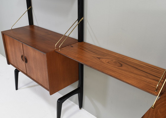 Image 1 of Louis Van Teeffelen Wall Unit In Teak And Brass For Webe, Netherlands – Circa 1950