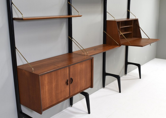 Image 1 of Louis Van Teeffelen Wall Unit In Teak And Brass For Webe, Netherlands – Circa 1950