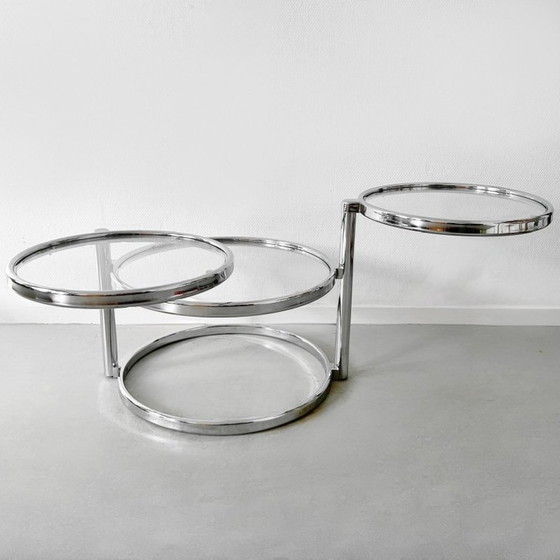 Image 1 of Space age chrome swivel coffee table Milo Baughman style