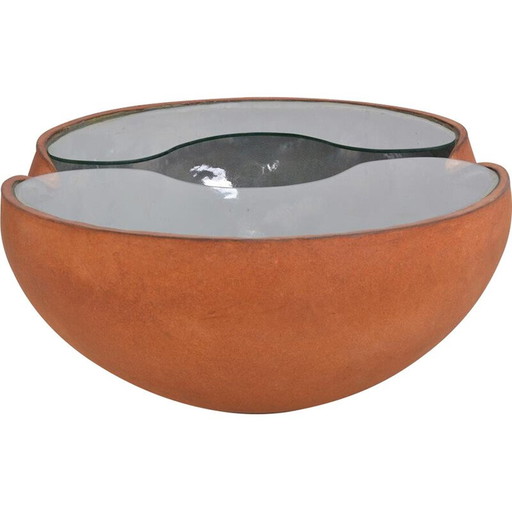 Vintage ceramic and glass coffee table by Pierre and Fabienne Bouillon, 1999