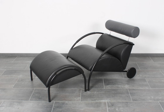 Image 1 of Black Leather Zyklus Lounge Chair + Hocker By Peter Maly For Cor