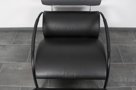 Image 1 of Black Leather Zyklus Lounge Chair + Hocker By Peter Maly For Cor