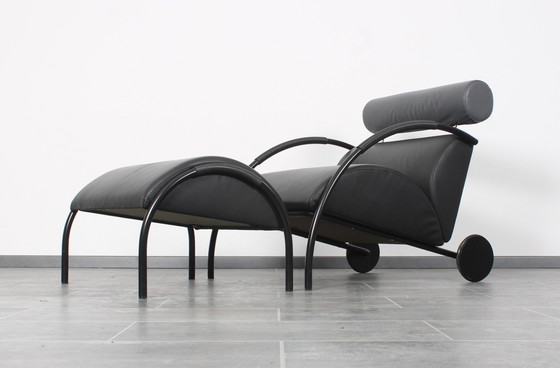 Image 1 of Black Leather Zyklus Lounge Chair + Hocker By Peter Maly For Cor