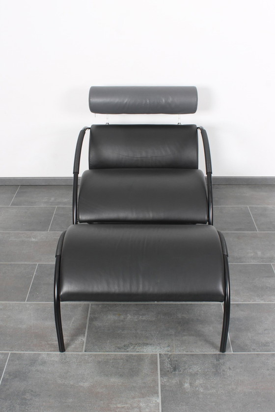 Image 1 of Black Leather Zyklus Lounge Chair + Hocker By Peter Maly For Cor