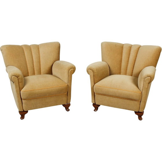 Image 1 of Pair of vintage Art Deco velvet armchairs, 1940s
