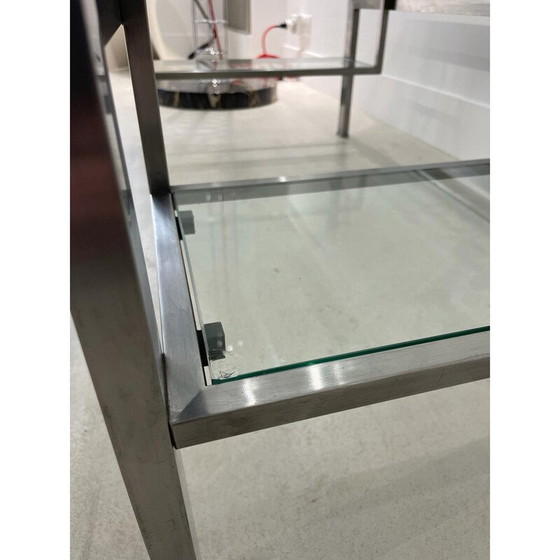 Image 1 of Tavolino da caffè vintage in acciaio spazzolato di Guy Lefèvre per Maison Jansen, 1970