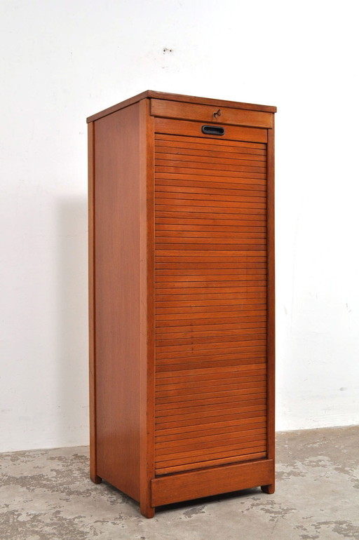 Vintage Oak Rolling Door Cabinet / Filing Cabinet 1930s